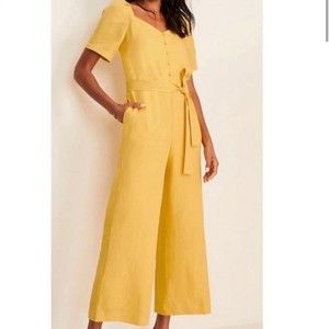 NWT Ann Taylor Marigold Yellow Linen Lyocell Wide Leg Cropped Jumpsuit Size 12